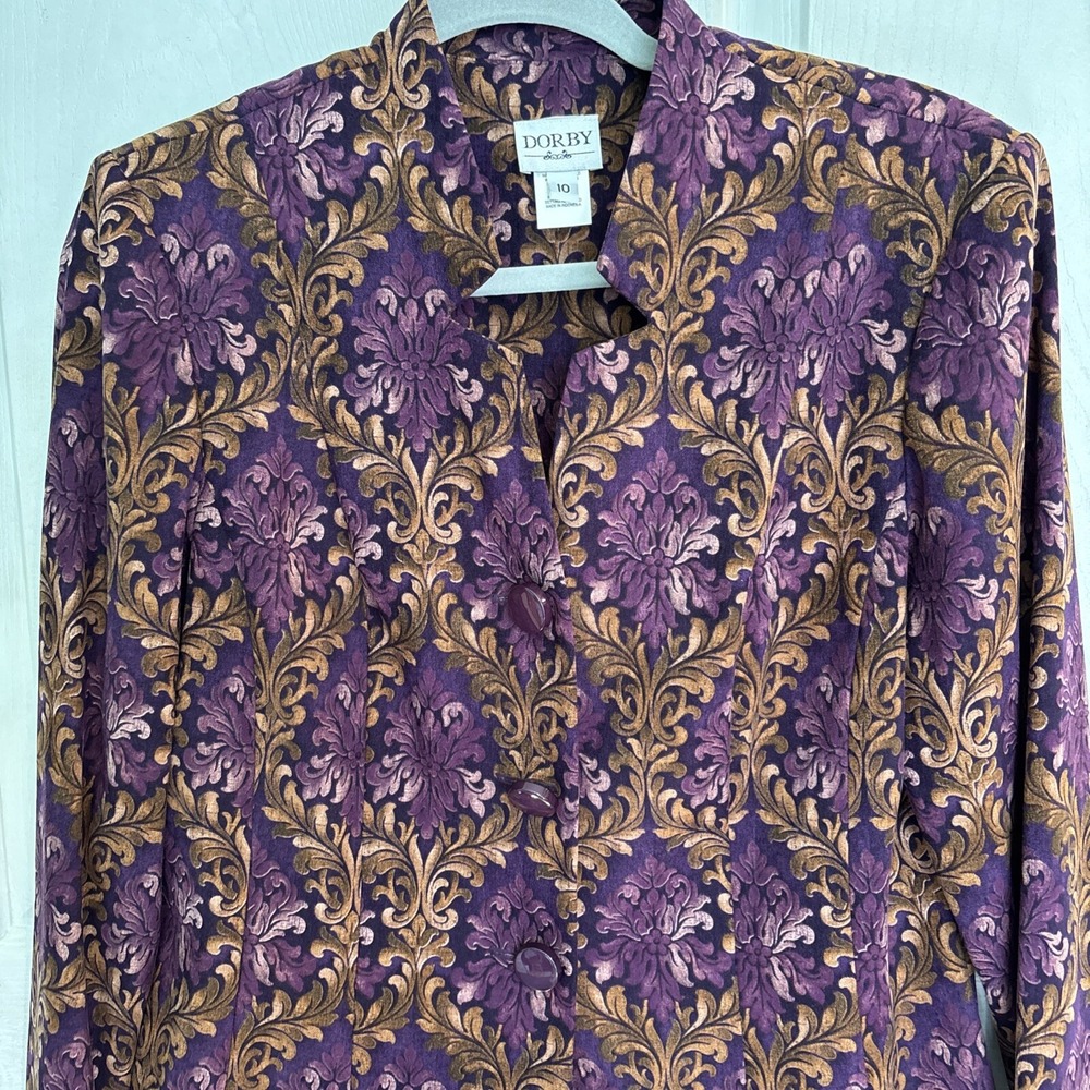 Dorby 3 button up blazer jacket - oranate neckline Sz 10 Purple And Brown Soft